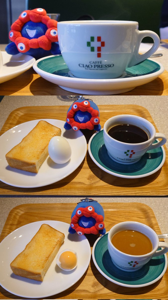 HIRO_JO3WGV's tweet photo. It's coffee time. ☕
#cafeciaopresso
#caffeamericano ☕
#boiledegg #buttertoast 🍞
#カフェチャオプレッソ
#カフェアメリカーノ ☕
#ゆで卵 🥚 #バタートースト 🍞
A day that starts with a cup of coffee ...
Together with Myakumyaku.\(´∇`)/
もっちりミャクミャク(横ミニ❤💙)と😉 https://t.co/o3YVP4sdFU