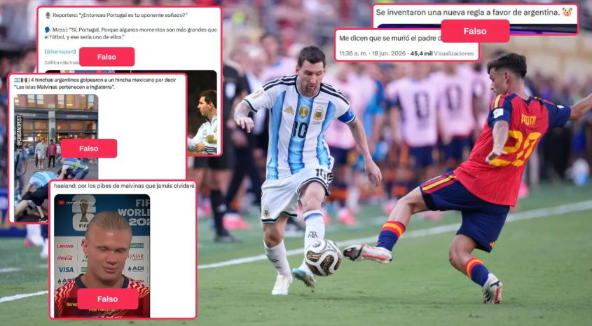 Chequeado's tweet photo. [NUEVO] Cómo se desinformó durante el Mundial 2026: las narrativas falsas que se viralizaron ❌

🔎 Chequeado verificó contenidos falsos o engañosos durante el Mundial 2026, desde estafas y videos creados con IA hasta citas inventadas y publicaciones manipuladas.

👉 Lionel Messi fue el principal protagonista de las desinformaciones, aunque también circularon contenidos falsos sobre Emiliano “Dibu” Martinez, Erling Haaland y la FIFA.
