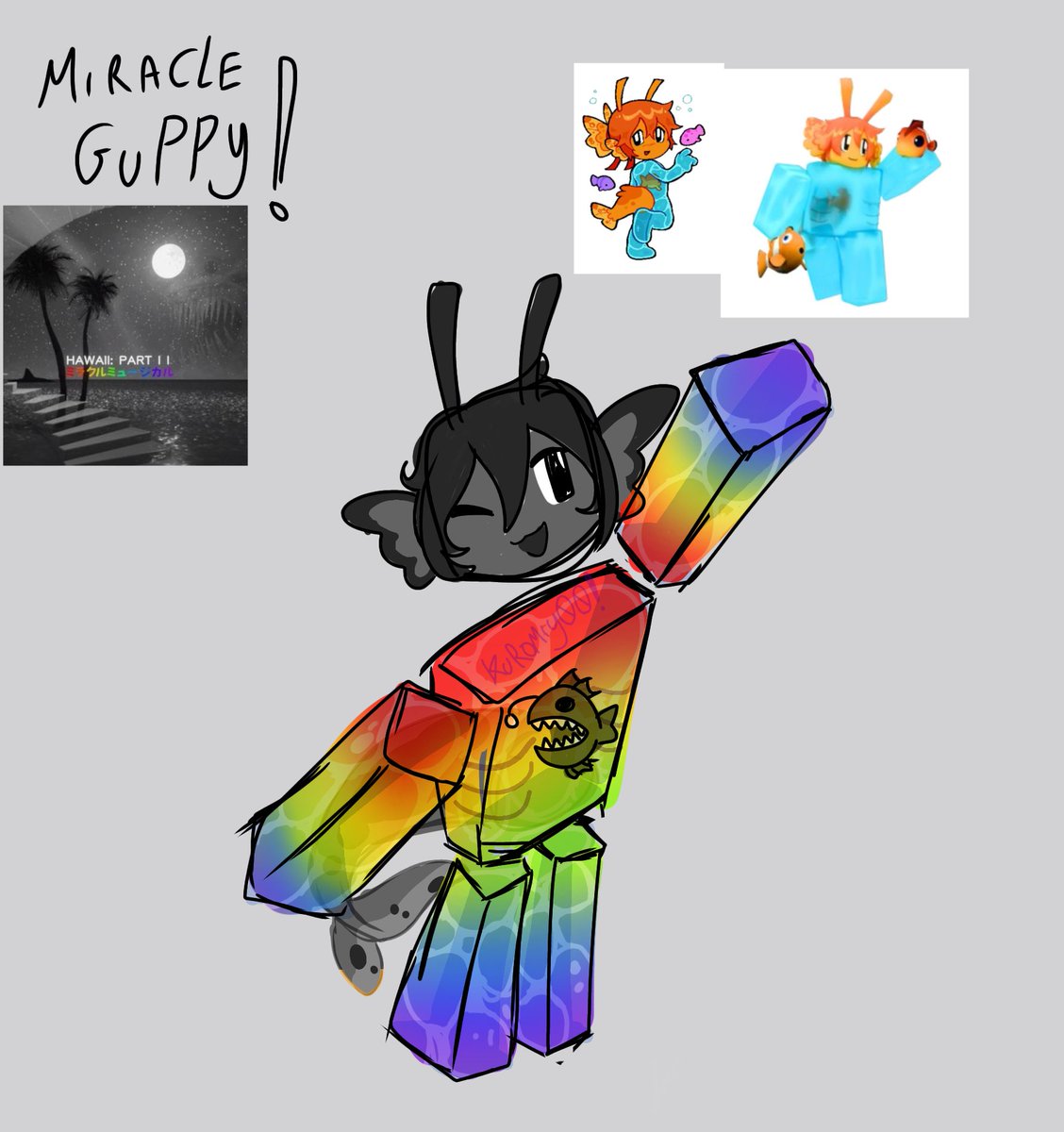 FontDeFurina's tweet photo. @TheAxolotlSun OK HEAR ME OUT.
SUGGESTION FOR GUPPY :
A Hawaii: part II floor where a black and white gubby with some rainbow details joins the elevator  like this messy sketch i did lol ( *・ω・)ノ https://t.co/nOxT9OIxON