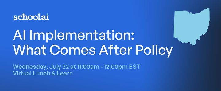mrshowell24's tweet photo. Ohio districts have AI policies. Now what?

Join our FREE Virtual Lunch &amp; Learn for Ohio school &amp; district leaders as we explore how to turn AI policy into meaningful classroom implementation.

📅 Wed, July 22 | 11 AM–12 PM ET
Register: https://t.co/ZedDAzvqyz https://t.co/eg2yLU4SCk