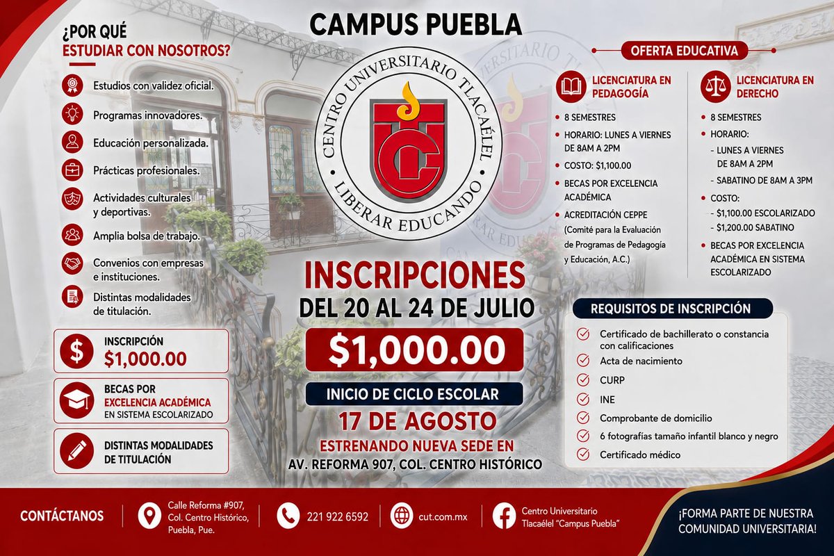 Krenkbrmtz's tweet photo. Ven y conoce la oferta educativa del nuevo Centro Universitario Tlacaélel, Campus Puebla.
#YoSoyCUTPuebla #PedagogíaCUTPuebla #DerechoCUTPuebla https://t.co/O9yCdEZSaM
