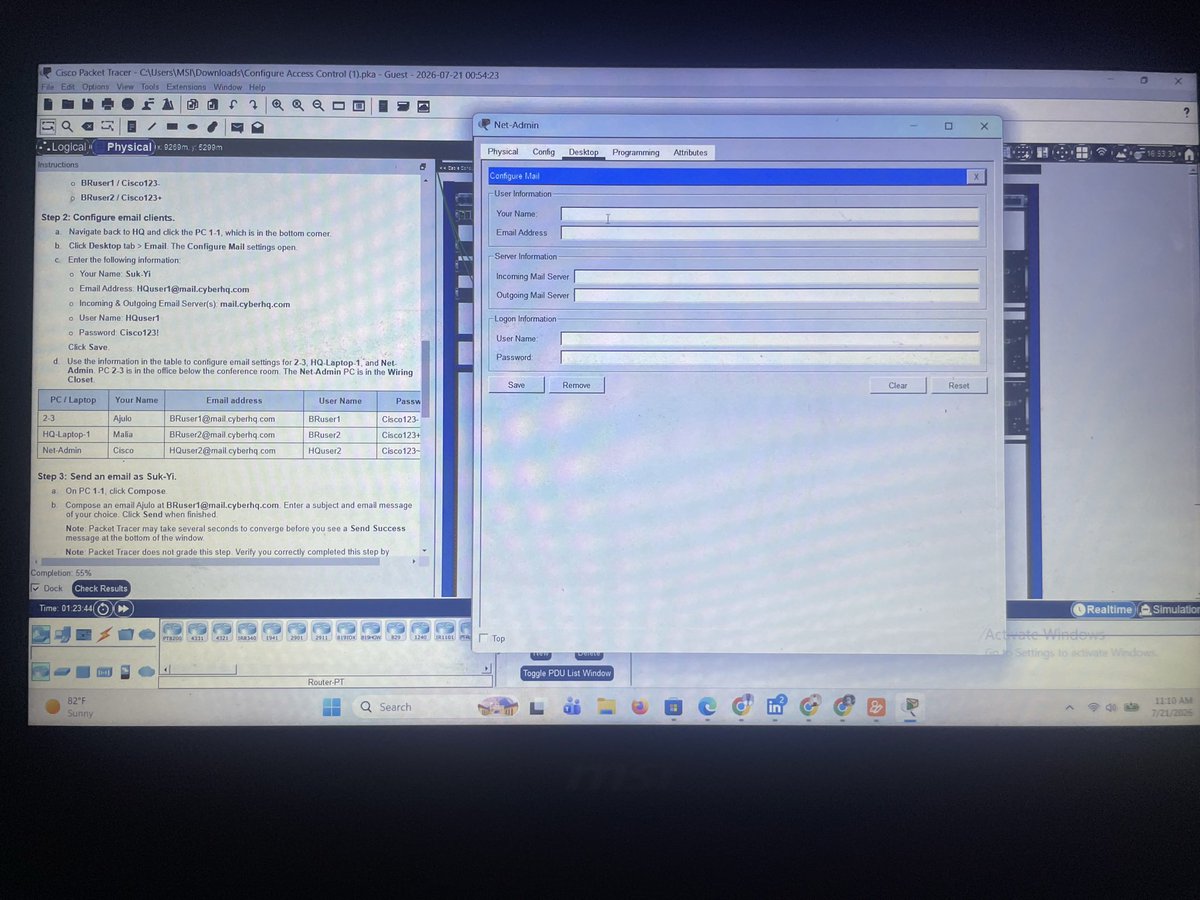 big_samspark's tweet photo. Cybersecurity streak day 6🔥🔥

Today when I got home I decided to show up even tho I was stressed so I did a lab on 
Part 1. Configuring and using AAA authentication credentials 
Part 2. Configure and use Email service 
Part 3: configure and use FTP services https://t.co/g3T1I5Jefi