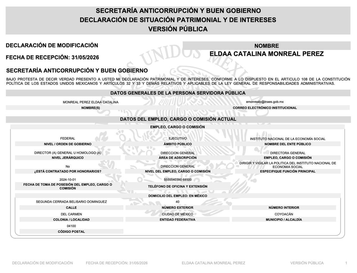 jorgegogdl's tweet photo. Estrena propiedad de 4 millones de pesos Caty Monreal

Monreal declara un ingreso neto anual de $4,719,883 — de los cuales solo $1,553,264 (33%) provienen de su cargo como Directora General del INAES.

Adquirió una oficina por $4,762,000 (a crédito) a 9 meses de asumir el INAES https://t.co/QZ9r0IVPQf