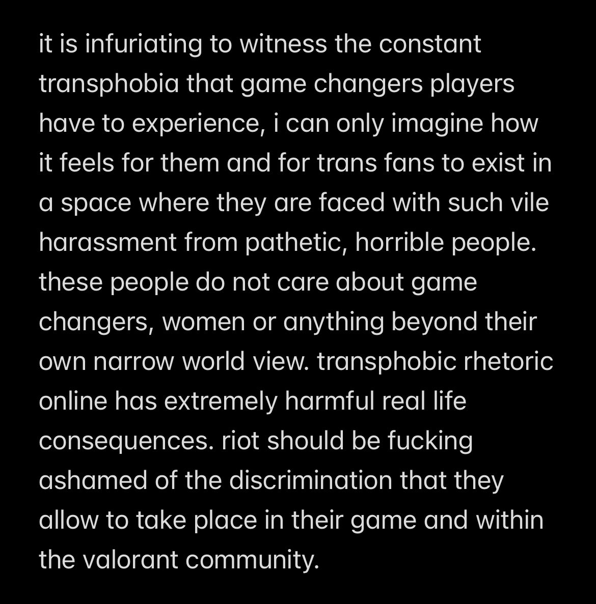 s4turd4ze's tweet photo. hello @riotgames @ValorantEsports @RiotSupport what are you doing to make your community safe and inclusive for everyone? letting a transphobe watch party game changers? https://t.co/bsQh8puT8k