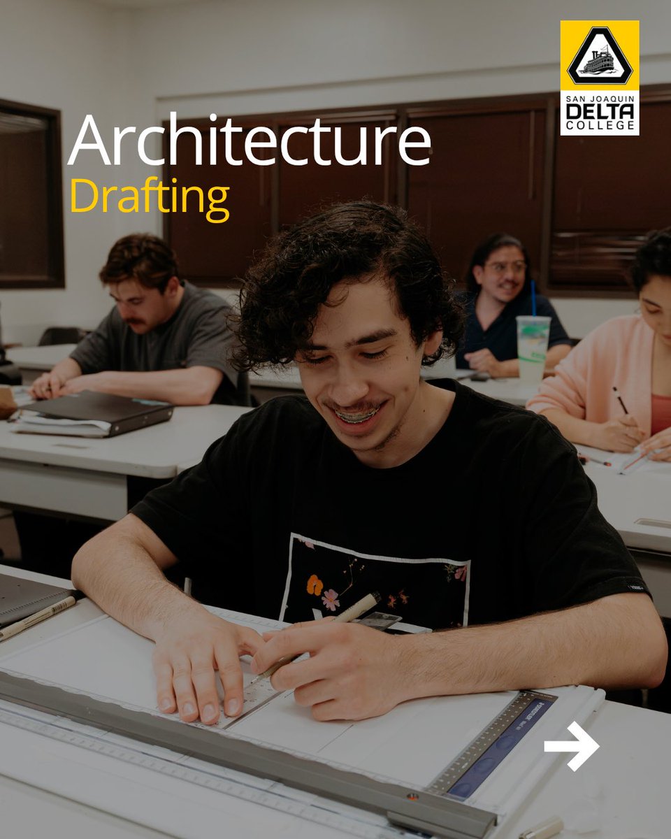 SJDCCTE's tweet photo. Every building starts with an idea. 📐
Turn creativity into a career with Architectural Drafting at @SJDeltaCollege 
Learn design, blueprint reading, and computer-aided drafting (CAD) while preparing for careers like Architectural &amp; Civil Drafter (avg. salary: $74K). https://t.co/NiAHI3Pixj