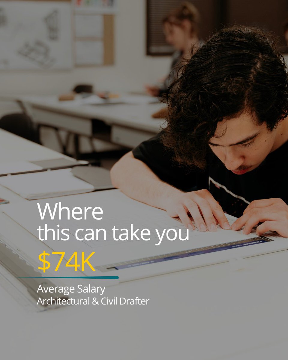 SJDCCTE's tweet photo. Every building starts with an idea. 📐
Turn creativity into a career with Architectural Drafting at @SJDeltaCollege 
Learn design, blueprint reading, and computer-aided drafting (CAD) while preparing for careers like Architectural &amp; Civil Drafter (avg. salary: $74K). https://t.co/NiAHI3Pixj