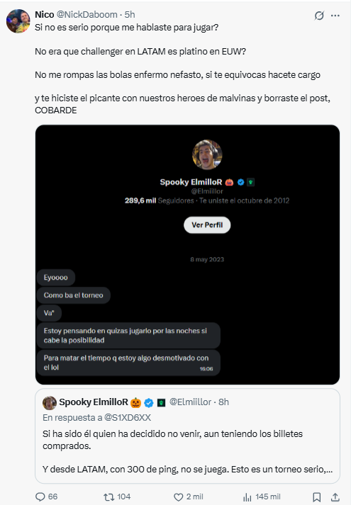 andynevir's tweet photo. @8548f454 @NickDaboom @Elmiillor A son de que ElMillor le tiró un palo gratuito al torneo organizado de Nick, pese a que años atrás quiso sumarse al mismo torneo que criticó. Y pese a ello se quiso hacer el edgy para luego cagarse y borrar el post de las malvinas https://t.co/LhB0hE6qaA