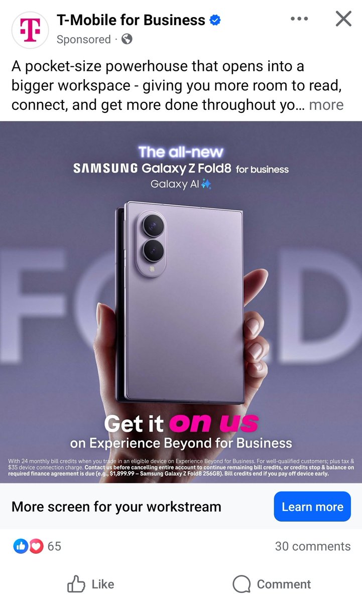 KyronnJeys7gak's tweet photo. LOL T-Mobile with the accidental leak  #Samsung #GalaxyZFold #SamsungUnpacked https://t.co/tpPKmDh1nd