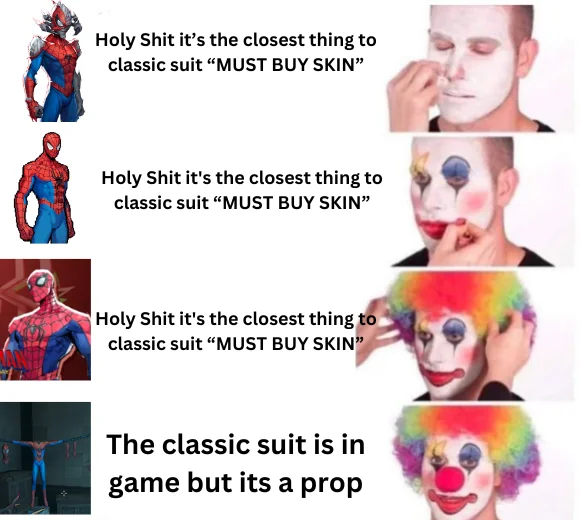 RivalsAssembled's tweet photo. How it feels to wait for the "classic" skin for Spider-man

Via/Educational_Pick7525 https://t.co/4UMuAoHpyb