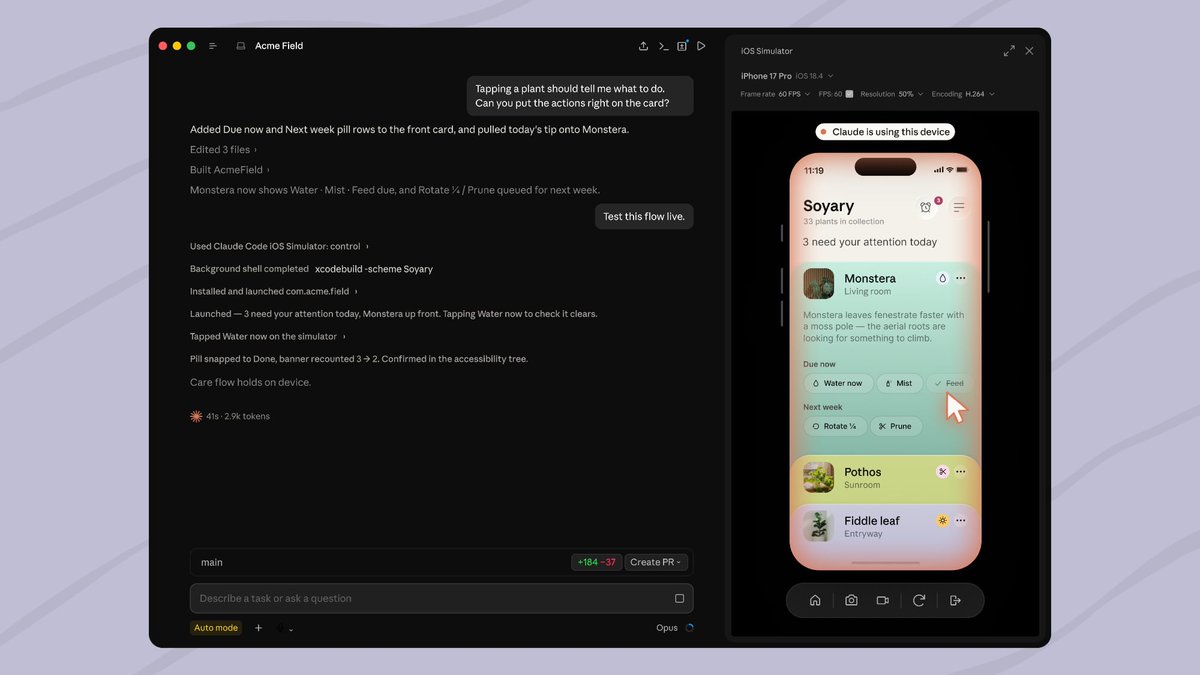 MacRumors's tweet photo. Claude Code Can Now Build and Test iOS Apps in Apple's Simulator https://t.co/flItFJft4S https://t.co/6VfKvMPaE7