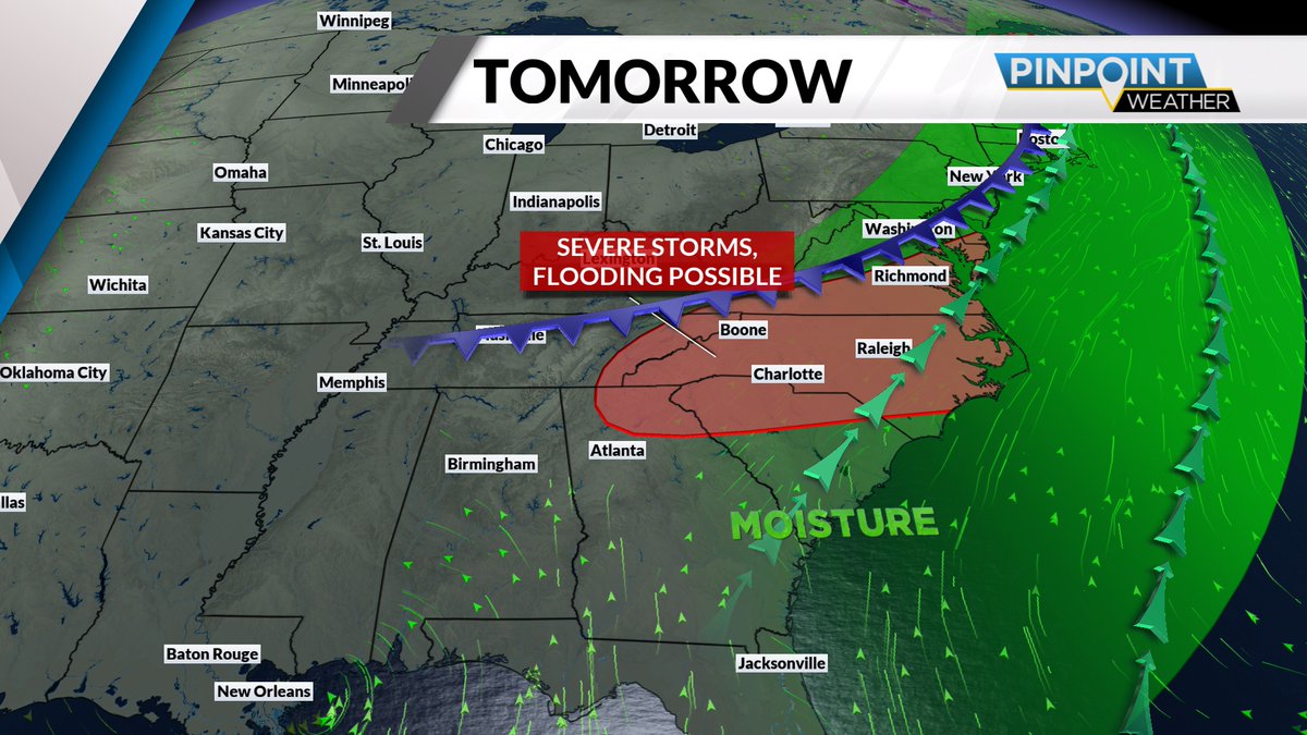 TaraLanewx's tweet photo. FLOOD THREAT: Heads up! A slow-moving front will bring more showers &amp; storms to the region starting tomorrow. Repeated downpours could lead to flooding with a few inches of rain possible through Thursday. Waves of rain could linger into the weekend as the front stalls. https://t.co/8kncW8dQRw