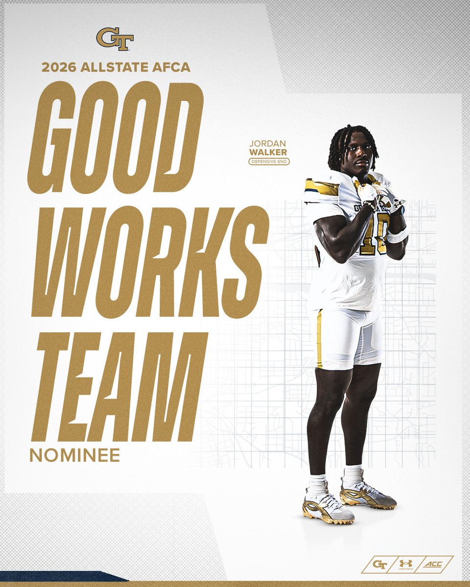 GeorgiaTechFB's tweet photo. The impact reaches far beyond the field.

@Jwalks873 is a nominee for the 2026 Allstate AFCA Good Works Team!

🗞️https://t.co/wjyEKywaGa
#StingEm 🐝 https://t.co/kelqdH2Rr1
