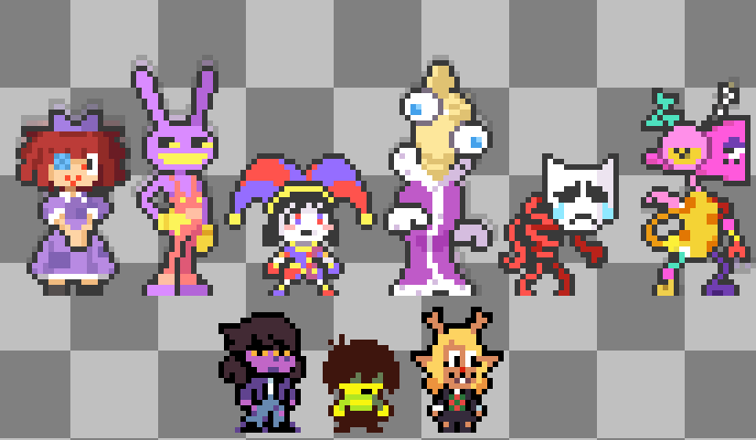 gatekid3's tweet photo. Shrinking undertale/deltarune sprites is fun, but I always run into problems when trying to do other games or types of characters. past a certain complexity it feels like i can only shrink them so much without losing too much information. TADC could not be as densely packed. https://t.co/nfbE4ERkZ4
