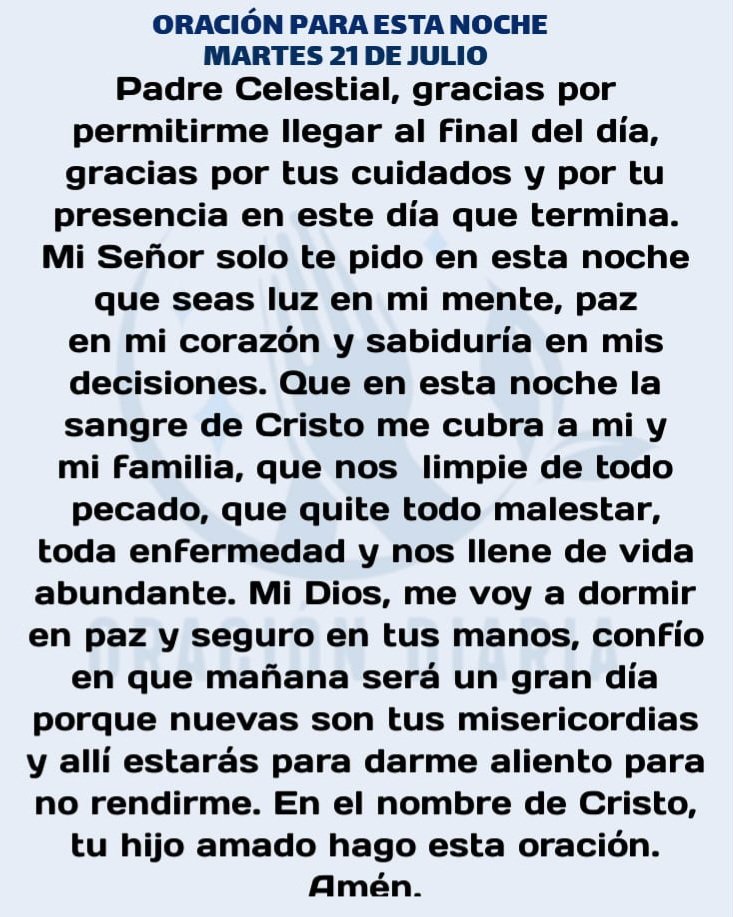 oracion_diaria's tweet photo. Oración Diaria para esta noche de Martes 21 de Julio de 2026 https://t.co/v0lYH8W77h