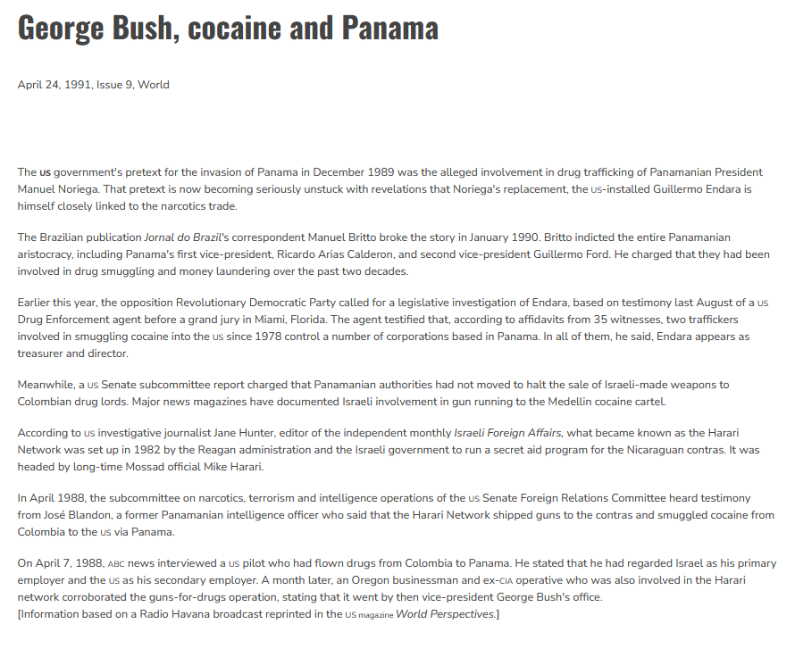DCFreespiritDC's tweet photo. @kennardmatt US Gt's pretext for the invasion of #Panama .. was the alleged involvement in #DrugTrafficking of Panamanian Pt Noriega.. Harari Network was set up.. by the Reagan administration &amp; Israeli Gt to run a secret aid program for the Nicaraguan contras.
https://t.co/CyxzQXMl4g https://t.co/qZUEpwaseR