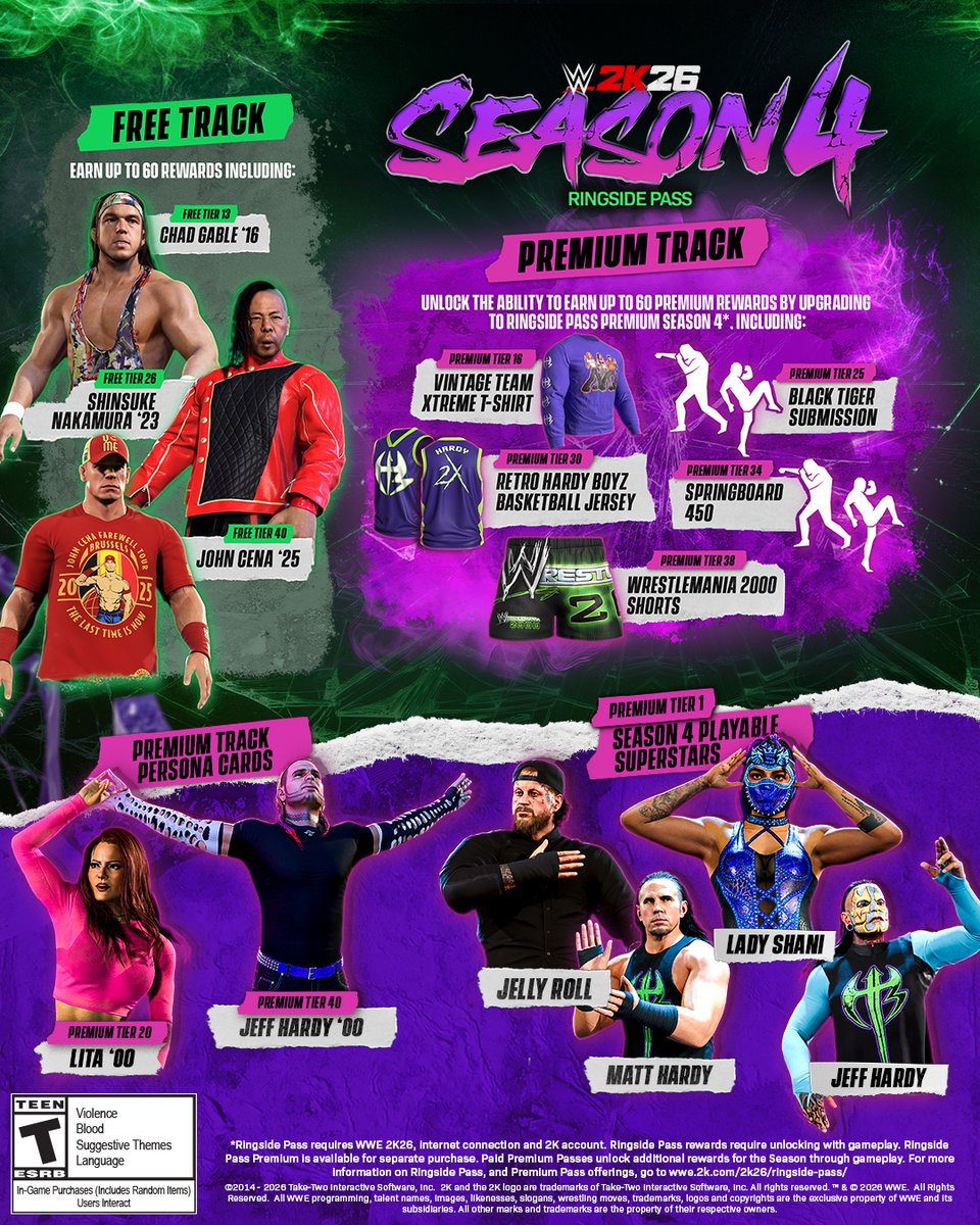 WWEgames's tweet photo. Here's a ringside view of some of the content coming in Season 4! 🪑 #WWE2K26 https://t.co/wUiKVRpVE6