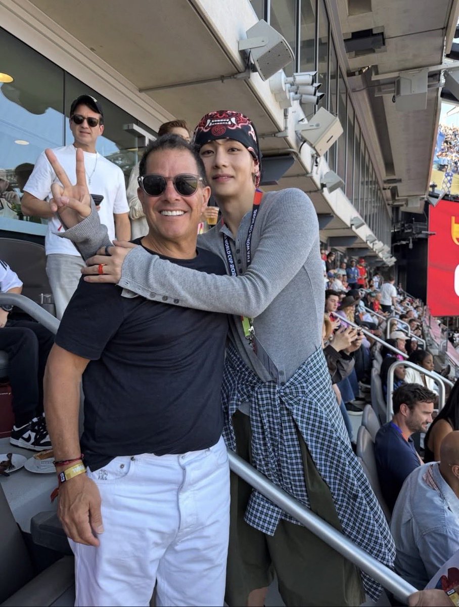 taeguide's tweet photo. Taehyung with Jamie Salter, chairman and founder of Authentic Brands Group. They own multiple companies including Champion which Taehyung is speculated to be working with. https://t.co/vkmHLfADMd
