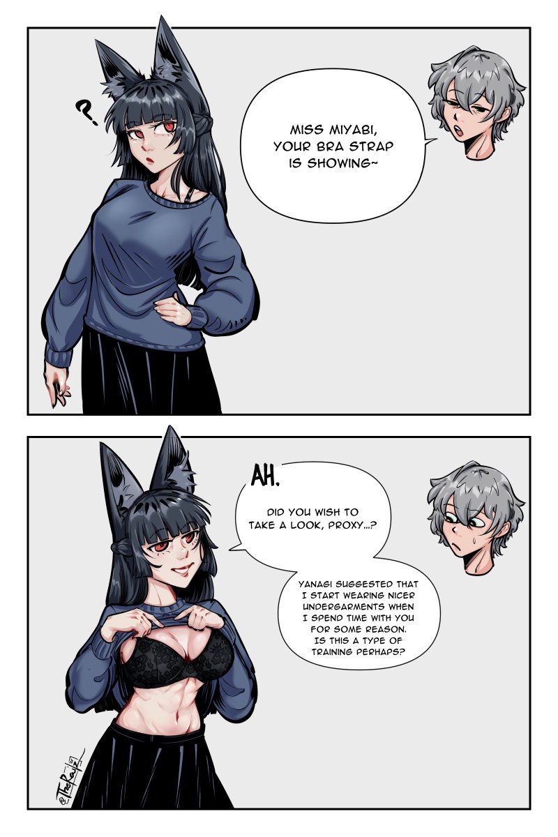TheRailz's tweet photo. Bra-strap meme ft. Miyabi and Wise 
#zzzero #ゼンゼロ https://t.co/nw2KLhG1qM