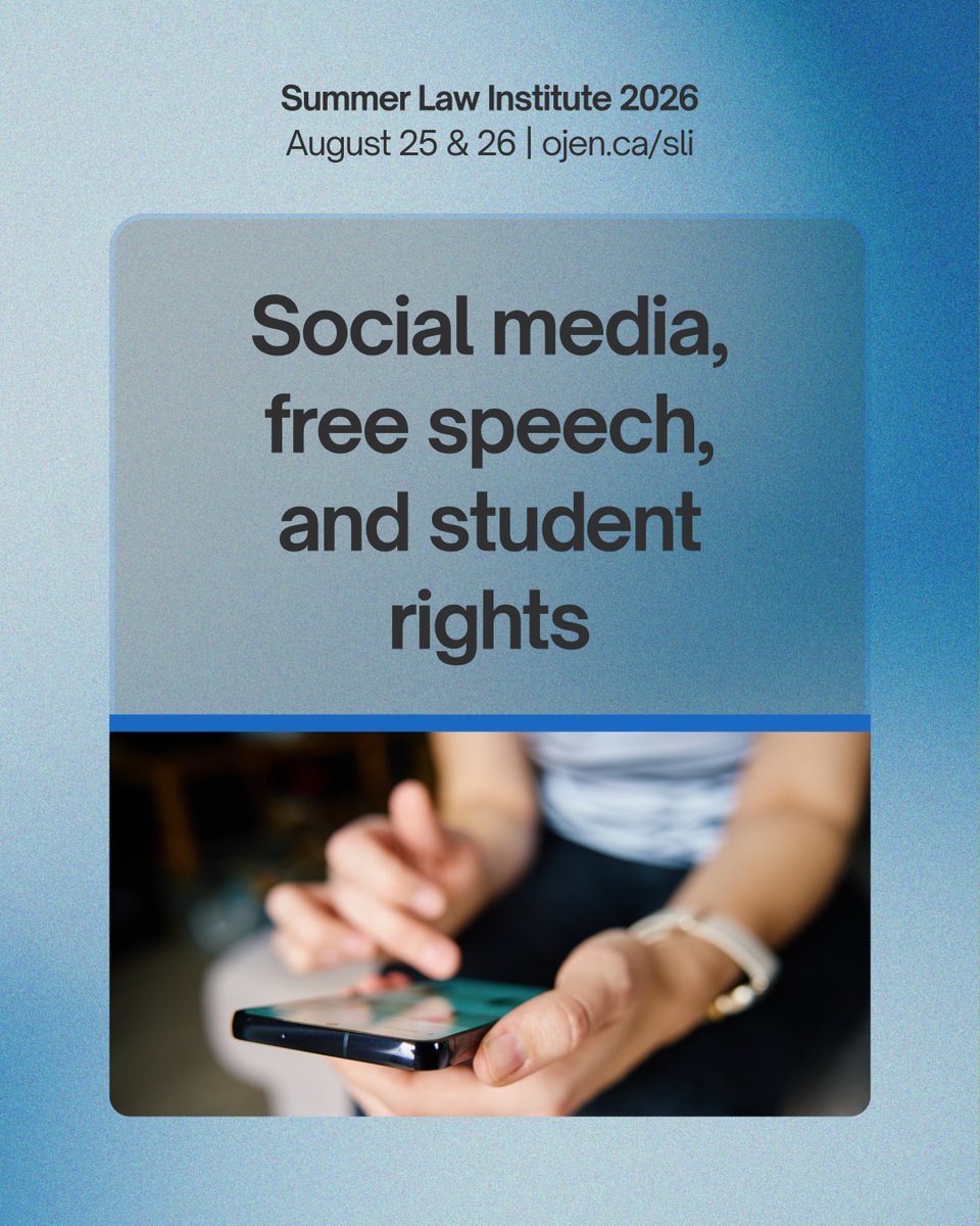 OJEN_ROEJ's tweet photo. What can students post on social media? Is social media a form of free speech? What are the limits on students’ rights? What is the role of Bill C-34? Teachers, register for the Summer Law Institute to join this discussion on social media &amp; free speech: https://t.co/TBSlCBkWsb https://t.co/qcLennBmC6