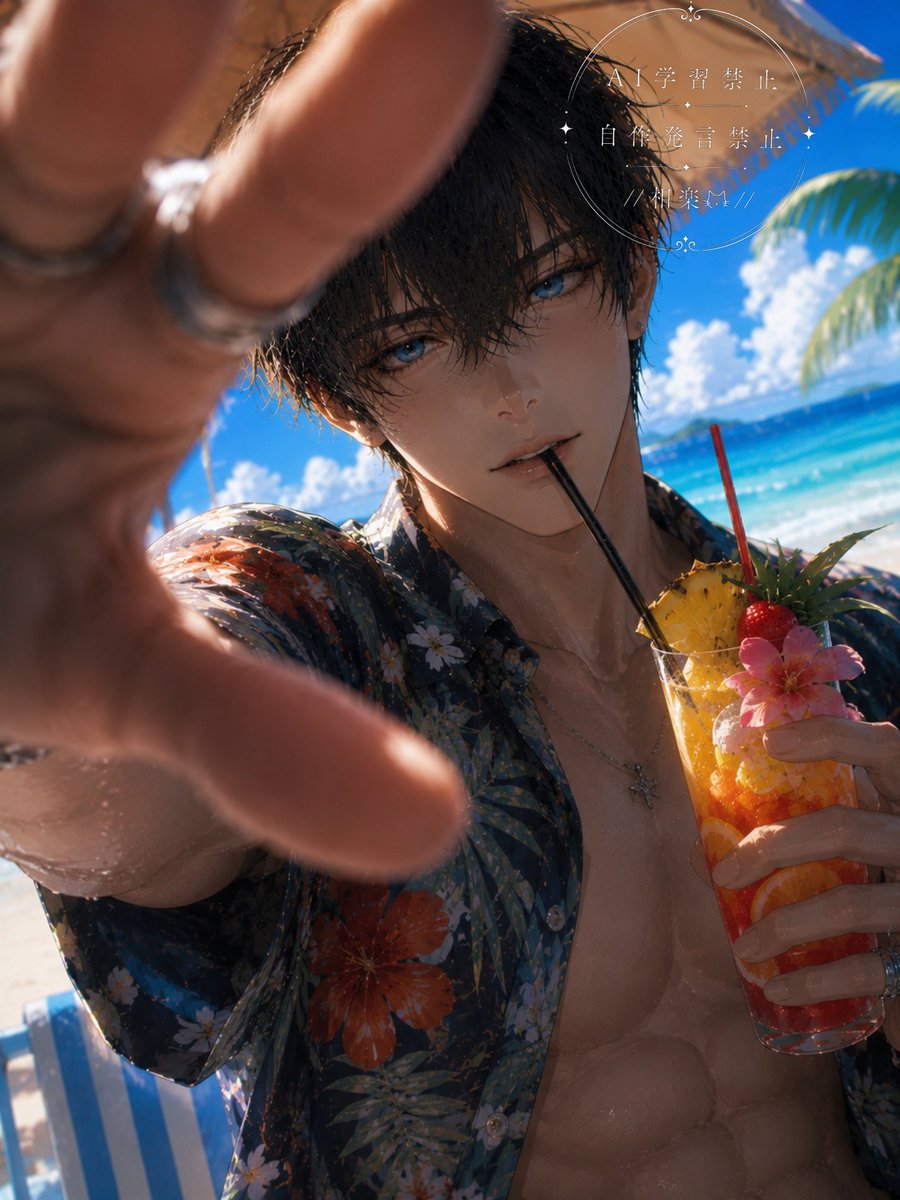 SAGARA_chan's tweet photo. 【夏プロンプト配布】

あの…
これ、良かったら(♡～♡)

海デートで頭撫でてくれます😍

このプロンプト＋好きな表情  
を付け加えるといいかもです

🙌チャッピー推奨
🙌プロンプトはコメント欄にて

休憩おわ。
投稿投げして仕事に戻る🏃💦

⤵旭、亜希、燈真、チャラ飛鳥 https://t.co/VVNyJcx1gV