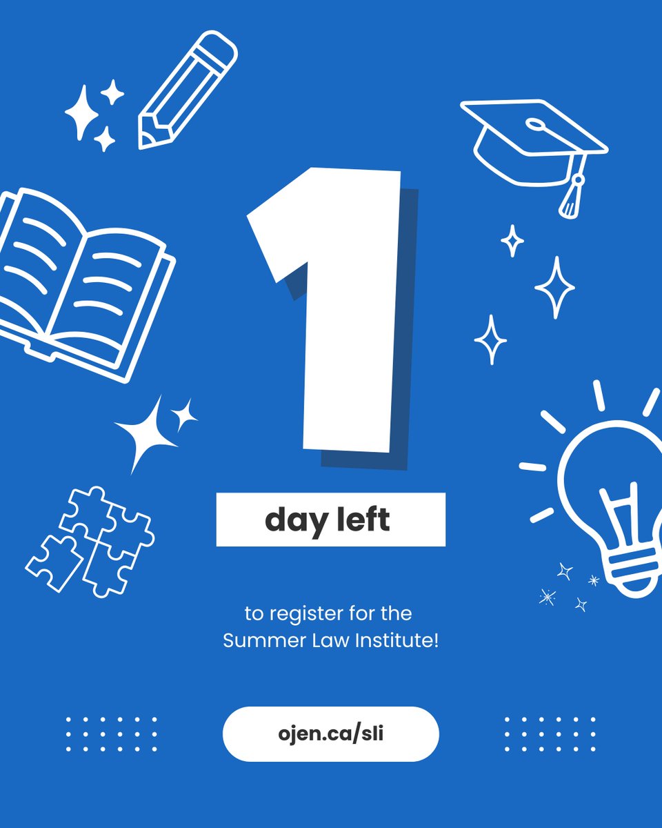 OJEN_ROEJ's tweet photo. The Summer Law Institute registration ends TONIGHT. If you are a secondary school law or civics teacher in Ontario, attend our PD event to get information on the most relevant legal topics to enhance classroom learning. Learn more and register: https://t.co/TBSlCBluhJ https://t.co/JHLDnumqdf