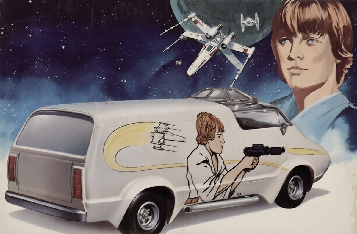 NoTextSWPics's tweet photo. MPC Luke Skywalker Van model kit box art by George Schumacher (?) (released early to mid 1978) 

#NoTextStarWars #MPCmodelkits #starwarsmodels #classicstarwars #starwars https://t.co/KqxCDHcZFM