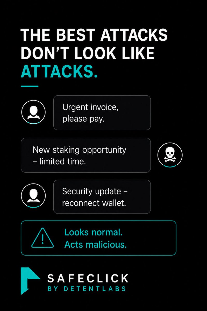 Detentlabs's tweet photo. The best attacks do not look like attacks.

They look like urgent invoices, limited-time opportunities, and routine security updates.

Normal on the surface. Malicious underneath.

#CyberSecurity #Phishing #SocialEngineering #Web3Security #Web3‌‌ #Web3Crypto https://t.co/fLHldRiKUY