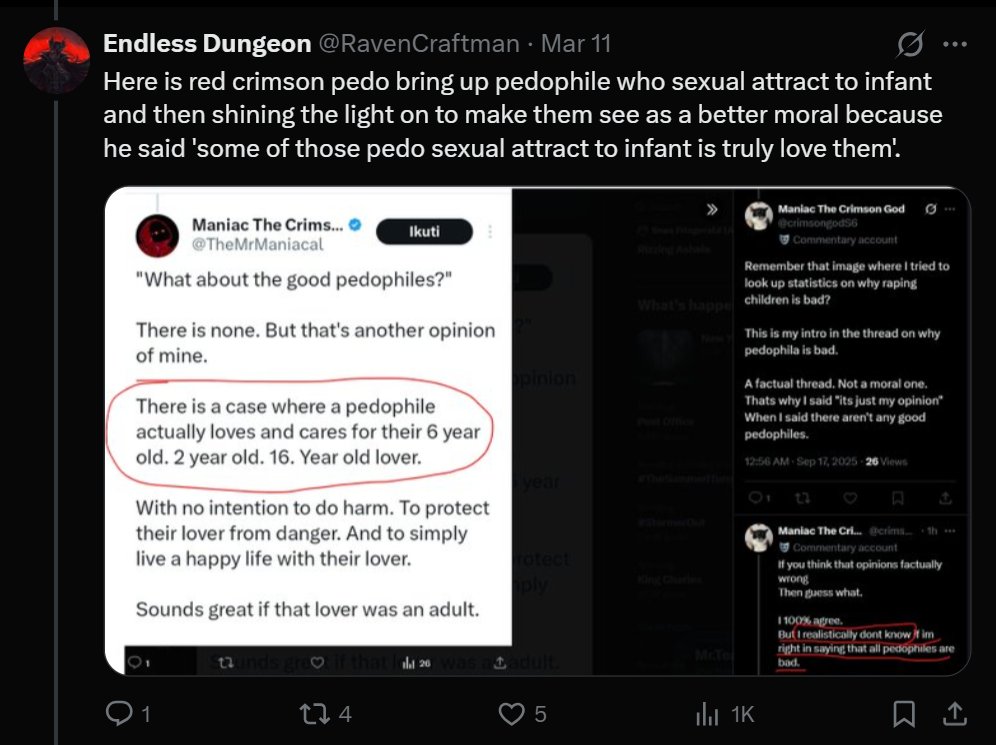 SwordsofXylos's tweet photo. https://t.co/QIJAZ4nUTE
You are replying to a pedo https://t.co/THmV2hX5hg