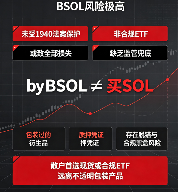 va7412's tweet photo. ⚠️ Bitwise CEO警告：BSOL风险极高！
📉 未受1940法案保护，非合规ETF，或致全部损失。
💡 买BSOL ≠ 买SOL！包装过的衍生品/质押凭证存在脱锚与合规“黑盒”风险，缺乏监管兜底。
🛡️ 建议：散户首选现货或合规ETF，远离不透明包装产品！
#SOL #Bitwise #Web3 https://t.co/aTETS9HL6x