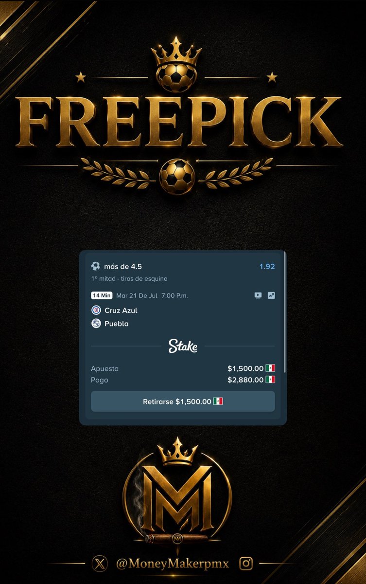 moneymakerpmx's tweet photo. Vámonos Con FREEPICK 👀🤌🏻💰

🚨 Crear apuesta 

⚽️ Liga Mx 🇲🇽

🎰 : Cruz Azul VS Puebla 

🎰:  Over 4.5 córners 1 mitad 

Momio 1.92 💥
 
⏰ : 7 PM 

Confianza 📊: media  🔋

Quien me sigue ? 🫣

Déjenme su apoyo❤️🔄🔥 https://t.co/virRsvkle4