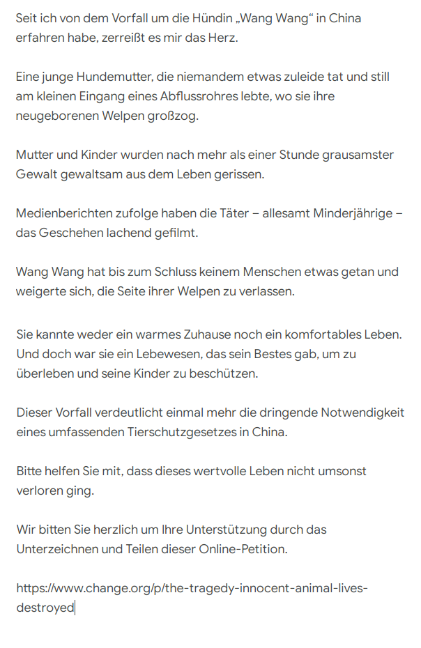 LiamHiedlerX's tweet photo. Bitte helfen Sie mit, dass dieses wertvolle Leben nicht umsonst verloren ging. Ich bitte Sie eindringlich, diese Online-Petition zu unterzeichnen und zu teilen. 🙏🏻🐶

https://t.co/UlimjizzjM

#China #Deutschland #BoycottAmazon #BoycottJieyang #BoycottGuangdong #JusticeForWangWang https://t.co/taPIu3WnIG