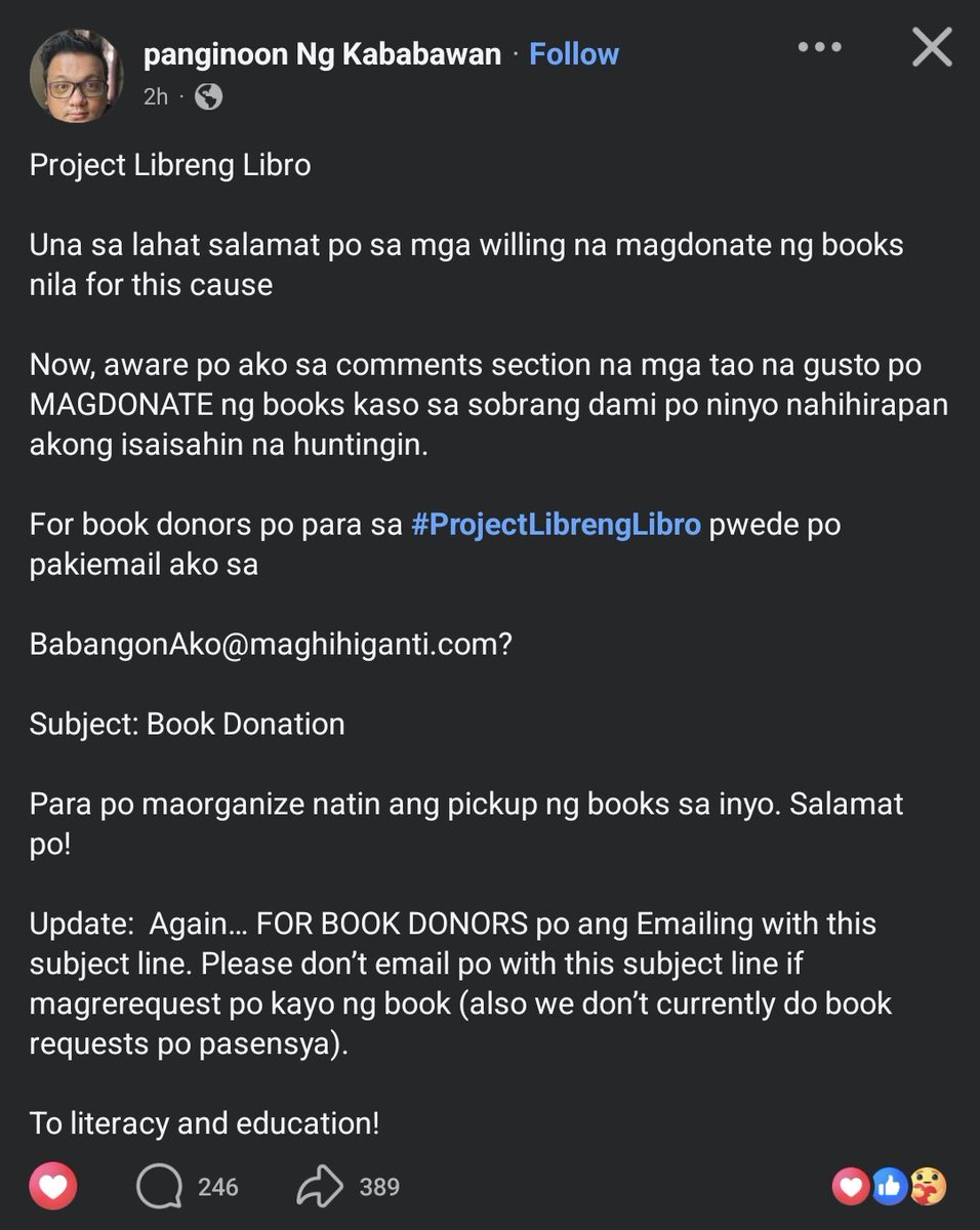 hisooodohaneol's tweet photo. Non-bns related

Halo halo! Baka lang you have books at home na naiisipan niyo na itapon. If familiar kayo sa content creator na itu, he started a cause called "Project Libreng Libro" hehehesxz

FB post link: https://t.co/SPswcVBJSE https://t.co/fOkVKrdeUy