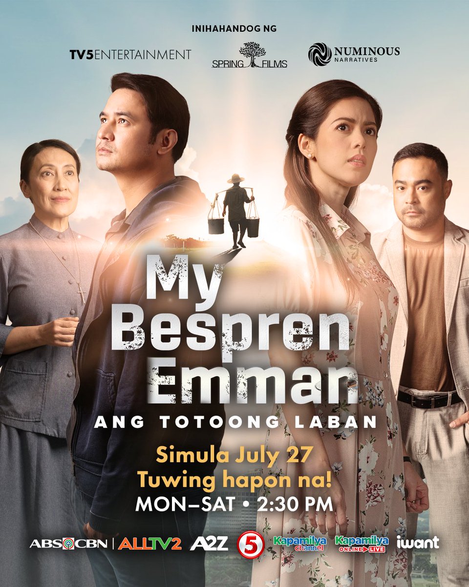 ABSCBN's tweet photo. Hindi pa tapos ang kwento, nagsisimula pa lamang ang totoong laban. Sa pagbubukas ng panibagong libro, mas titindi ang mga emosyon at kaganapan. Ang nasaktan ay babangon na upang lumaban para sa pamilya, para sa pag-ibig, para sa sarili, at higit sa lahat, para sa katotohanan.
 
Ang teleseryeng mas lalong magpapa-init ng inyong hapon, My Bespren Emman: Ang Totoong Laban.
 
Sa bago nitong oras, Monday to Saturday, 2:30 PM, sa ABS-CBN sa ALLTV, A2Z, TV5, Kapamilya Channel, Kapamilya Online Live, at iWant.