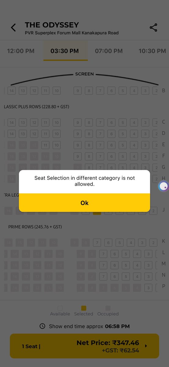 Yeshjain's tweet photo. @_PVRCinemas Why don't you allow to book 2 tickets in different categories. https://t.co/kJZMVxM4QC