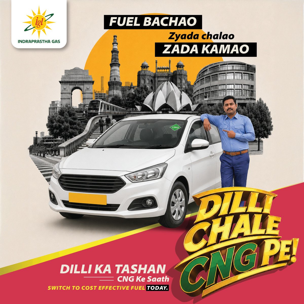 IGLConnect's tweet photo. More kilometres. Lower fuel costs. Better earnings. 🚗

Whether you're driving for work or every day, switching to CNG means more savings on every trip.

Fuel bachao. Zyada chalao. Zyada kamao.

#DilliChaleCNGPe #IGL #CNG #SmartSavings #DriveMore #FuelEfficiency #CleanMobility https://t.co/oA9SFppkiZ