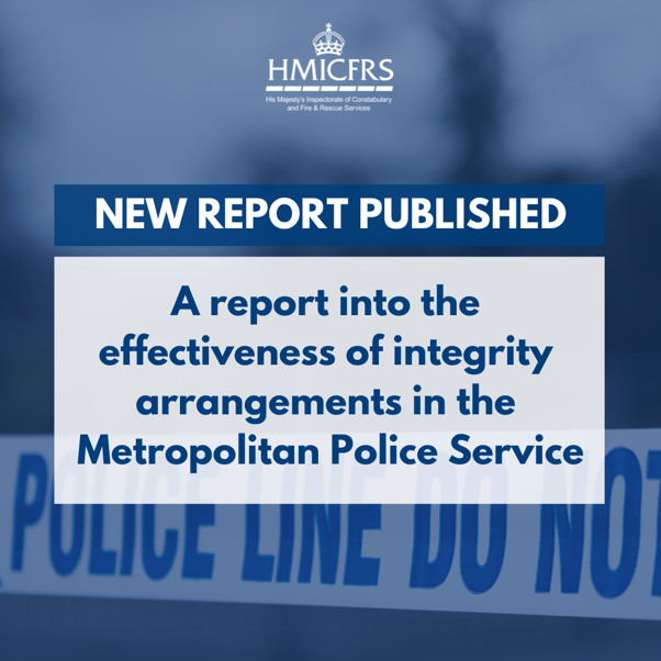 HMICFRS's tweet photo. We have published our inspection of the @metpoliceuk's  integrity arrangements. 

The force has made progress in removing people who shouldn't be in policing.  

However, it requires improvement in vetting, professional standards and counter-corruption. https://t.co/OOaAcsHB3s