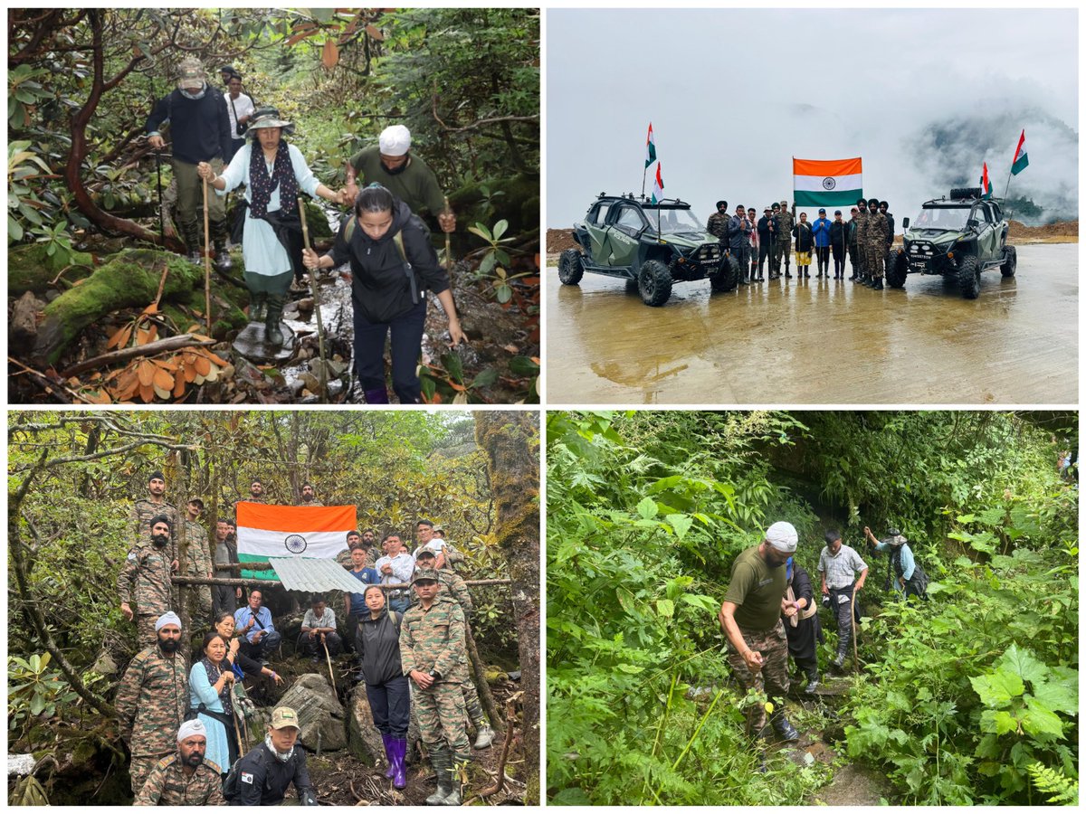 Spearcorps's tweet photo. 𝗙𝗮𝗶𝘁𝗵. 𝗔𝗱𝘃𝗲𝗻𝘁𝘂𝗿𝗲. 𝗧𝗼𝗴𝗲𝘁𝗵𝗲𝗿𝗻𝗲𝘀𝘀.

The 2nd Military-Civil Trek to Topo Gonov was successfully concluded by #SpearheadDivision under #SpearCorps in #ArunachalPradesh. The five-day trek began from Along and concluded at Kaying, taking participants to the sacred pilgrimage site of Topo Gonov. The initiative brought together the Indian Army and local residents, strengthening trust, promoting teamwork and further reinforcing military-civil cooperation.

स्पीयर कोर के अंतर्गत स्पीयरहेड डिवीजन ने अरुणाचल प्रदेश में द्वितीय मिलिट्री-सिविल ट्रेक टू टोपो गोनोव का सफल समापन किया। यह पाँच दिवसीय अभियान आलो से प्रारम्भ होकर कायिंग में सम्पन्न हुआ तथा प्रतिभागियों को टोपो गोनोव के पवित्र तीर्थस्थल तक लेकर गया। इस पहल ने भारतीय सेना और स्थानीय नागरिकों के बीच विश्वास, टीम भावना एवं सैन्य-नागरिक सहयोग को और सुदृढ़ किया।

#MilitaryCivilCooperation #OperationSadbhavana  #NationFirst

@adgpi
@easterncomd
@official_dgar
@prodefgau
@prodefkohima
@HQ_IDS_India
@ProDefKolkata
@PIB_India