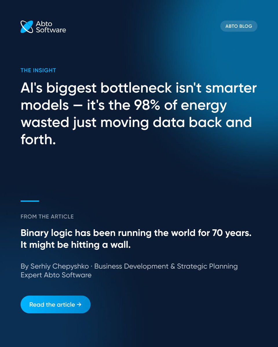 abtosoftware's tweet photo. Data centers will consume 945 TWh by 2030. Training frontier models could hit $1B per run by 2027.
Binary is hitting a wall. Ternary logic and memristors are the architecture shift nobody talks about yet.
https://t.co/orSKHDtqRA #TernaryComputing #Memristors #AIInfrastructure https://t.co/mVlHGsu1iZ