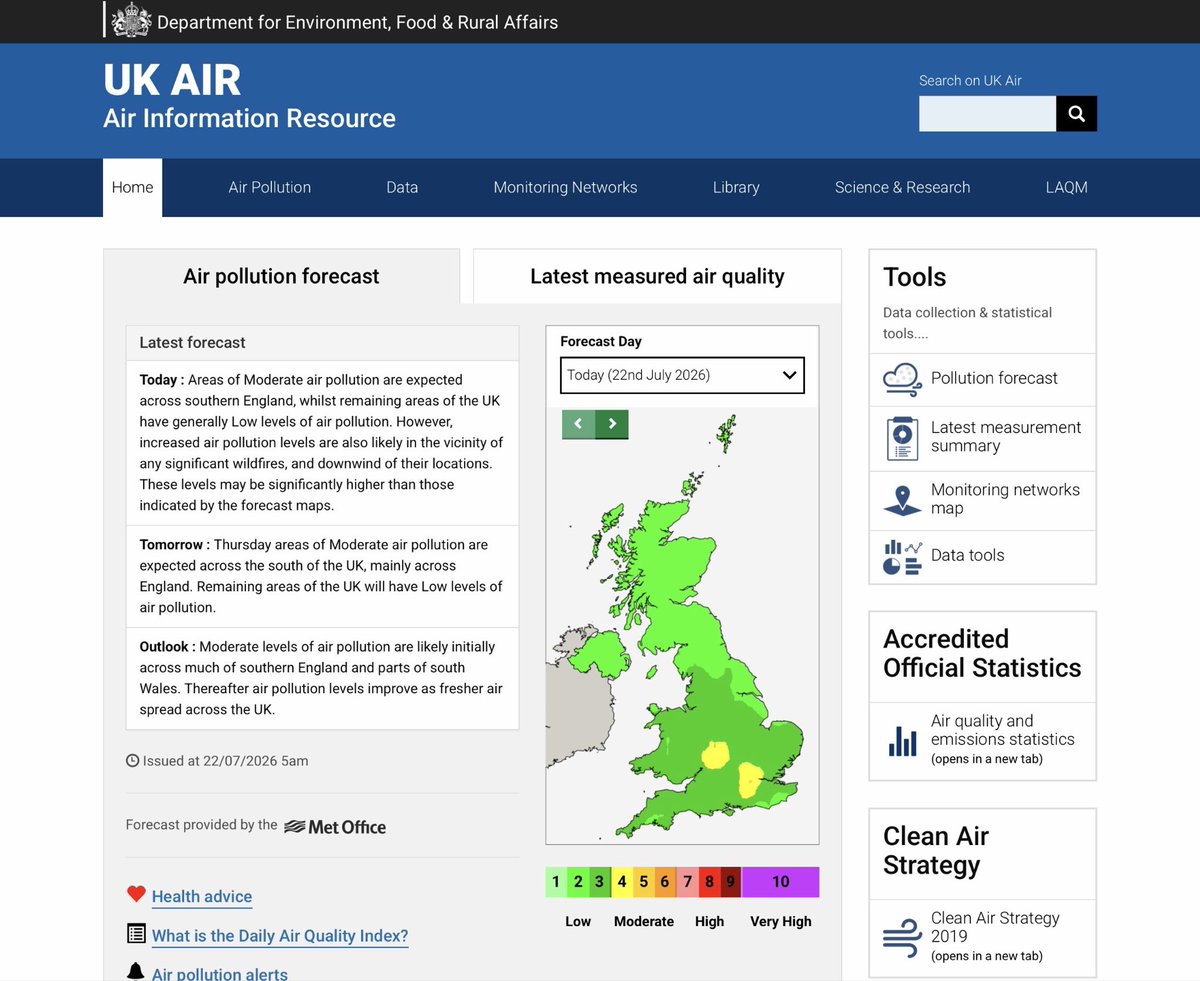 CleanAirLondon's tweet photo. AMBER and YELLOW AIR POLLUTION HEALTH ALERT for London and southern England on Wed, Thurs and Fri (22-24 July 2026). New episode(s) underway. https://t.co/iUXykTUMtv
