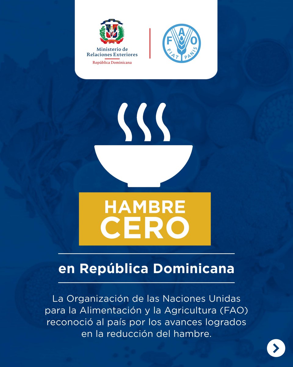 RDenSantaSede's tweet photo. República Dominicana alcanza el Objetivo de Desarrollo Sostenible número 2: Hambre Cero.

Un logro que reafirma el compromiso de nuestro país con la seguridad alimentaria en beneficio de nuestro pueblo. 🇩🇴

Conoce más sobre este reconocimiento en la página web del @mirexrd. https://t.co/2h1sQrHV1H