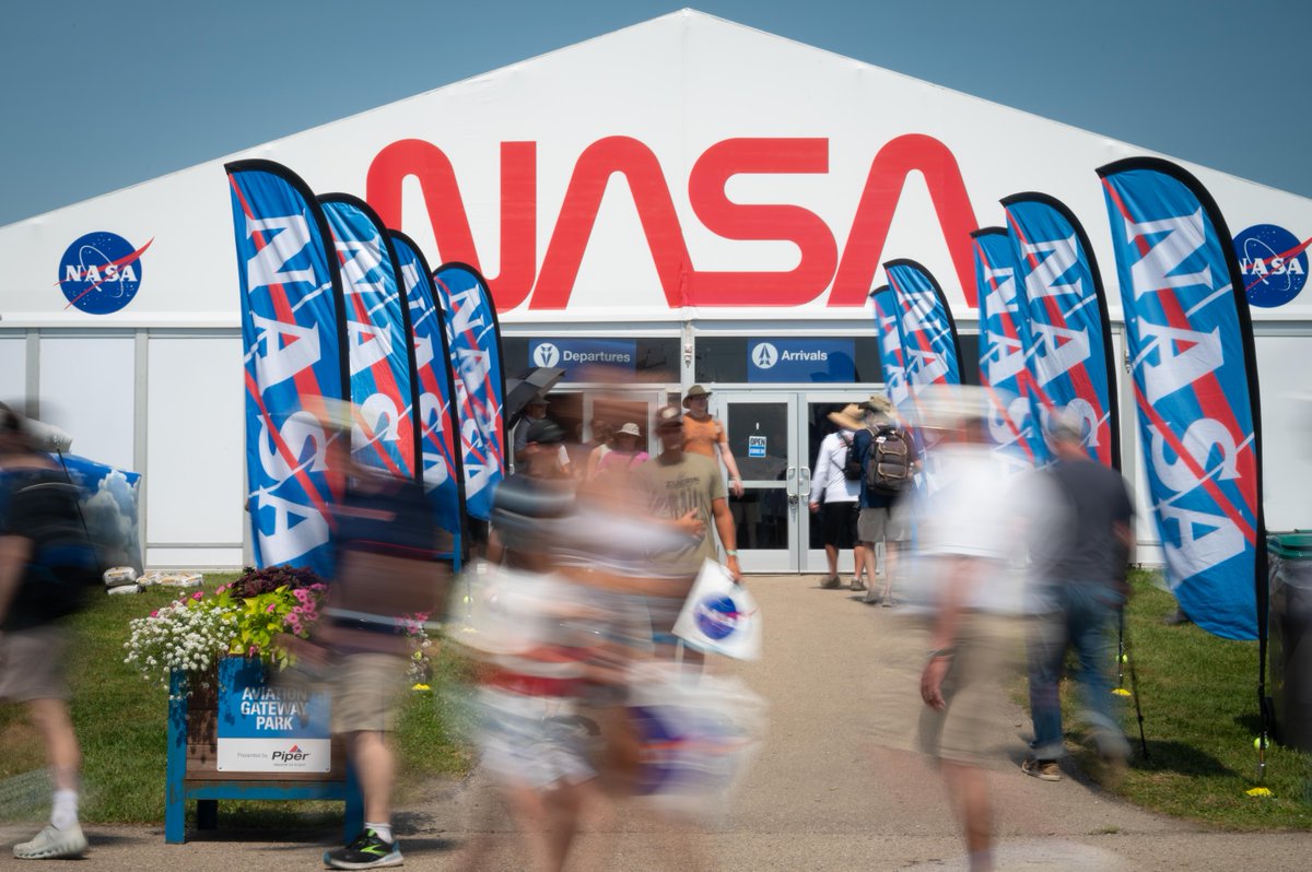 NASAaero's tweet photo. We're at #OSH26! Stop by the @NASA Pavilion July 20-26. Inside you'll find:
✈️ Meet &amp; greet opportunities with pilots &amp; astronauts
✈️ Hands-on experiences for all ages
✈️ Talks and panels from our leadership, engineers
✈️ Models of NASA aircraft &amp; spacecraft https://t.co/86VwLHWlKb