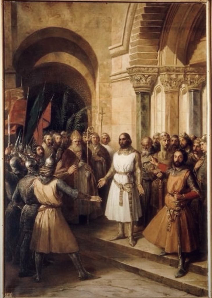 SaintMontjoie's tweet photo. 22 juillet 1099, Godefroy de Bouillon devient Avoué du Saint-Sépulcre. Il refuse le titre de Roi de Jérusalem, considérant que la ville sainte est la propriété du Christ. https://t.co/agy9UYGhpe