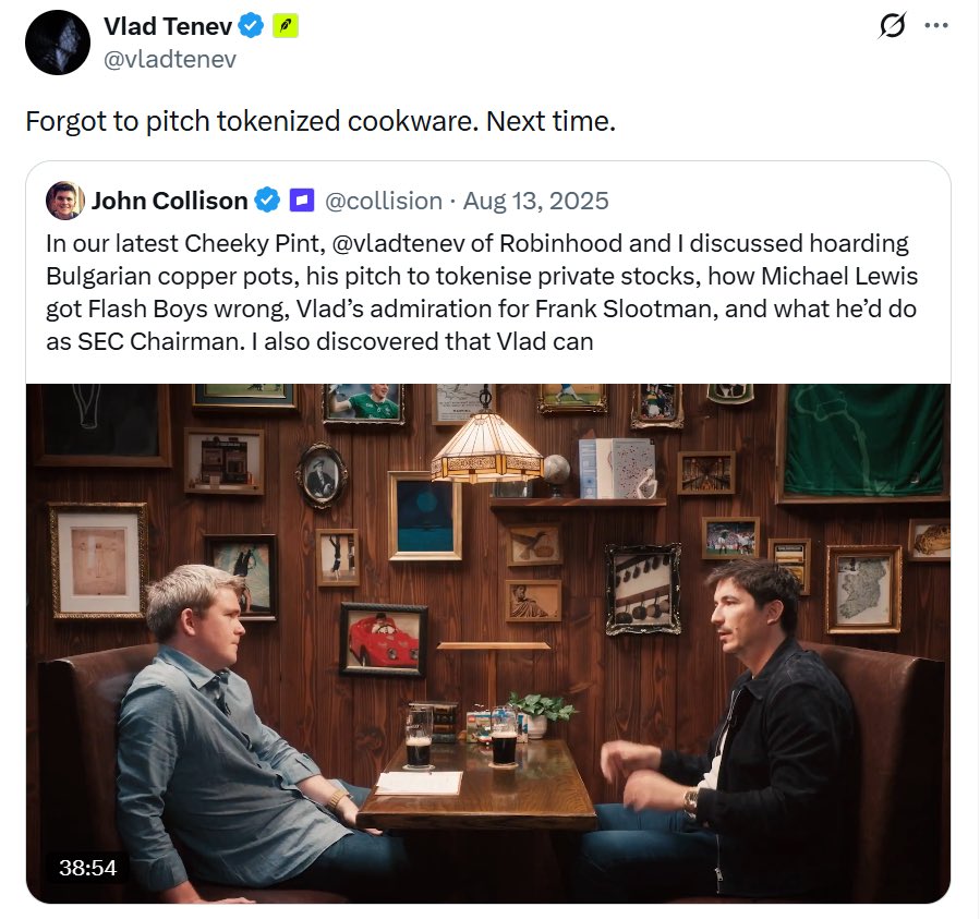 RobeHunterX's tweet photo. These days we have seen many new tech products on RH

Today I will give you a real pure meme that I am eyeing which is : 

$COOKWARE

ca : 0xdcc34bdD5D3C30237303b95D2F59cc29437b5c74

- During Bulgaria’s hyperinflation, Vlad Tenev’s grandfather traded his salary and pension checks for copper pots because they held value better than cash. Open the closet and pots would fall out, that was his “store of value”

- @vladtenev himself joked on X: “Forgot to pitch tokenized cookware. Next time 

- Clean narrative, easy to virals hit, organic volume 

- i refer to this price zone around 700k MC, otherwise you can wait around dip zone at 420k MC 

- if it goes down below 250k MC -> cut loss 

Dyor