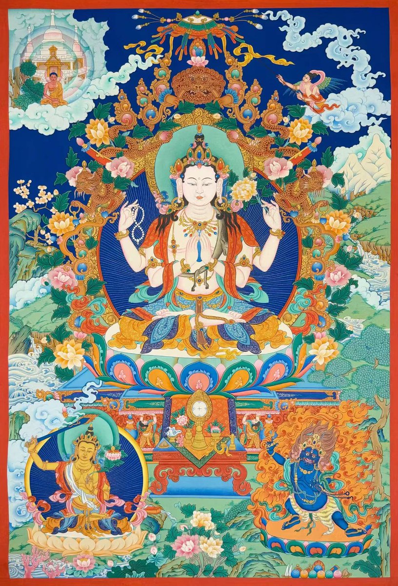 mobai186501's tweet photo. #唐卡 #藏传艺术 #TibetanArt #EasternAesthetics #tangka 
Thangka of Four-Armed Avalokiteshvara (Three Protectors Mandala).
Bring peace to the family, calm anxiety, enhance wisdom, clear obstacles and reconcile interpersonal relations. https://t.co/rmTpyKtu5g