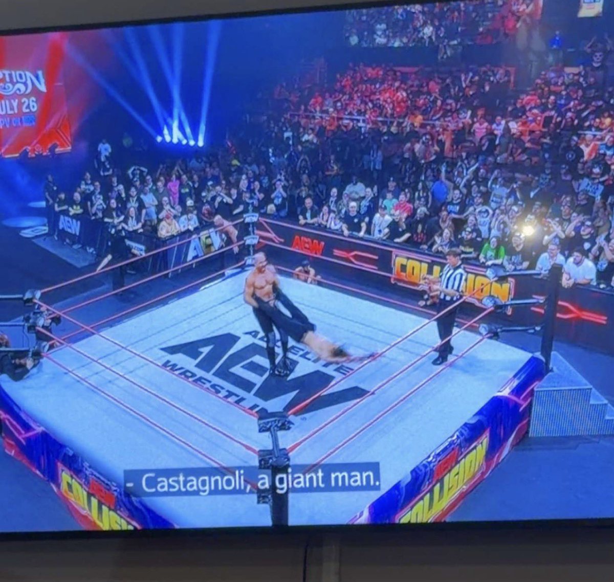 trashbrownz's tweet photo. in honor of almost NINE YEARS since @ClaudioCSRO had me &amp; his giant head on his insta….. “a giant man” #aew https://t.co/WDQTxcoh0e
