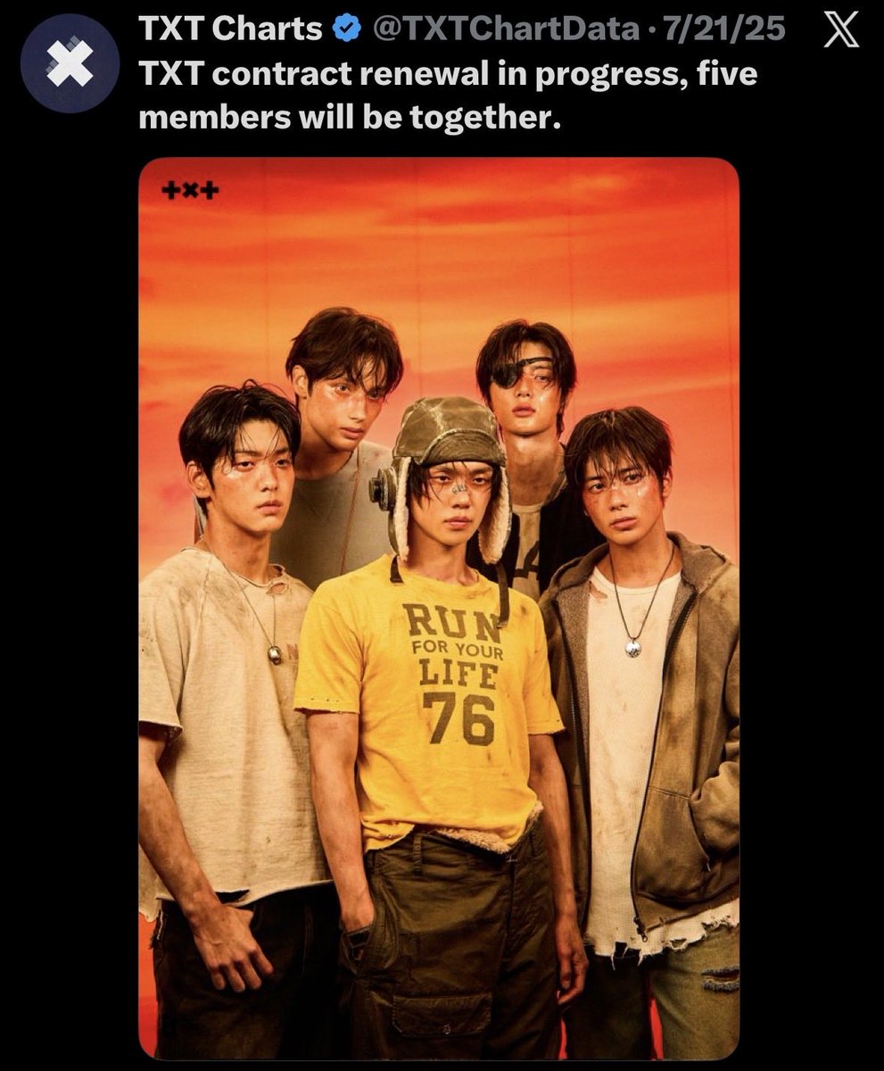 astrozzn's tweet photo. ‘TXT is in the middle of discussing contract renewal, all five of us will stay together’

this was one year ago today https://t.co/8fGolczC7A