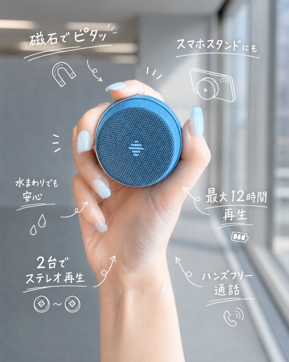 Miatone_JP's tweet photo. スマホにピタッ。
スタンドしながら、動画をもっといい音で。
コンパクトで持ち運びやすく、IPX6防水だから、
浴室でも、キッチンでも、アウトドアでも。
MagBoom Miniで、いつでもどこでもミニシアター。
#MIATONE #MagBoomMini #Bluetoothスピーカー #MagSafe対応 #スマホスタンド #動画視聴 #映画鑑賞