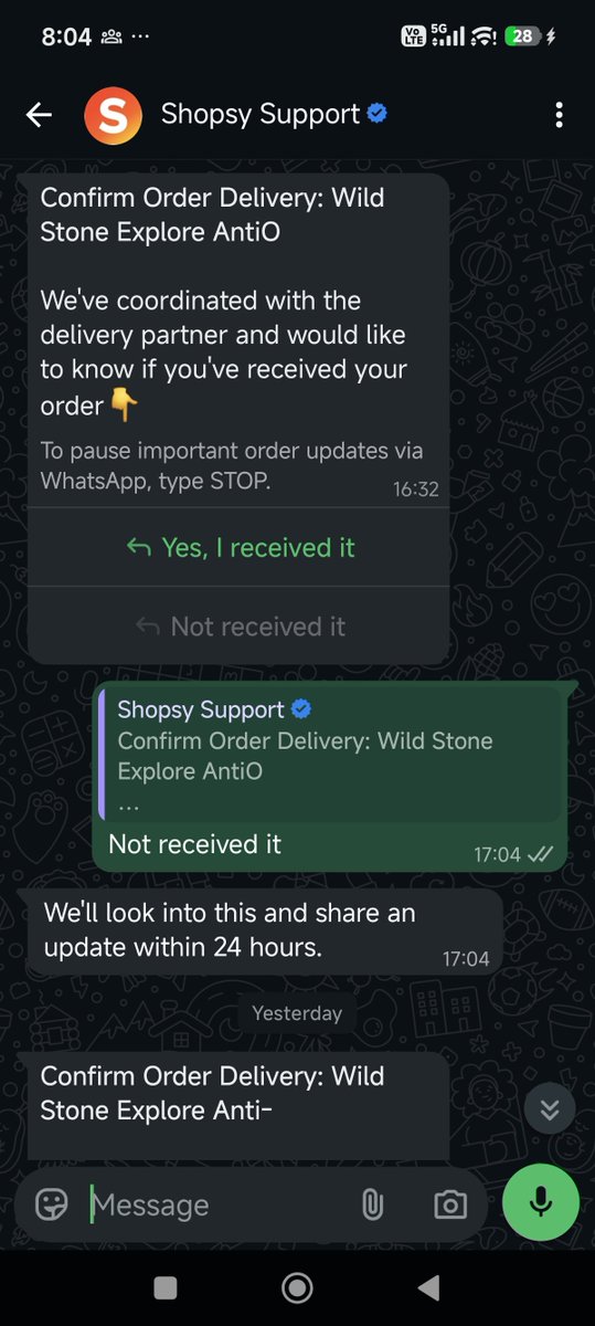 ishug's tweet photo. @flipkartsupport Did that 3 days ago when it was marked delivered on Sunday. In the name of resolution you send me a notification everyday on whatsapp asking me to confirm if I received it which I deny but then you send it again. As if someday I might just say yes out of frustration. https://t.co/j4g2ukE9F8