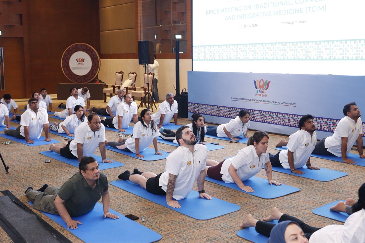 MoHFW_INDIA's tweet photo. At the BRICS Health Ministerial Meeting 2026, wellness took centre stage!

Union Health Secretary Smt. Punya Salila Srivastava joined senior delegates from BRICS countries for a yoga session, reflecting India’s holistic approach to health and strengthening the spirit of friendship and cooperation through the timeless practice of yoga.

#BRICS2026 #BRICSIndia2026 #IndiaBRICSChairship