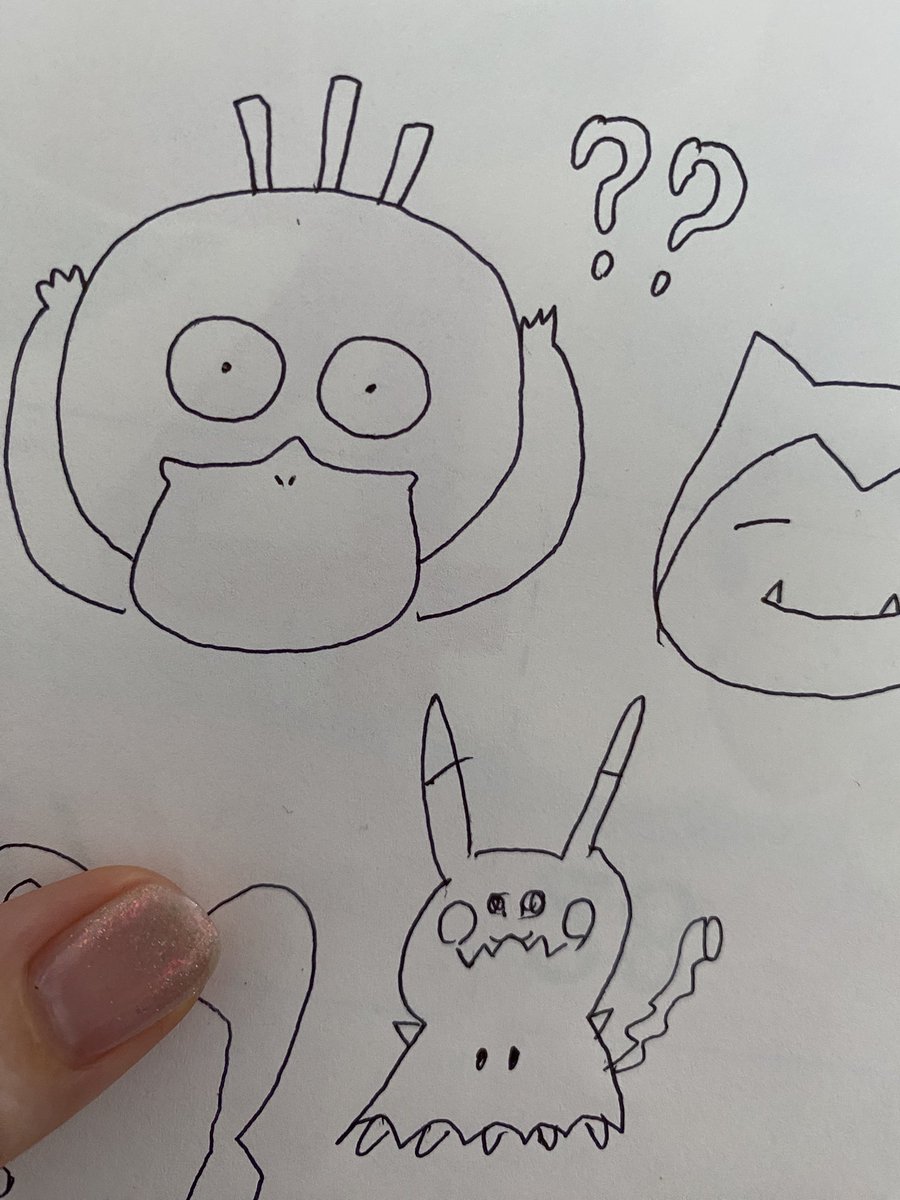 docoboon_pkmn's tweet photo. 夏休みと言うことで甥っ子・姪っ子の相手をしていた際にお絵描き大会が始まったので描いてあげたらめちゃくちゃ喜んでくれました🫰
（けど永遠に描いて描いてと言われるからすぐに疲れるおばたん😇） https://t.co/tSIJDxzmYd